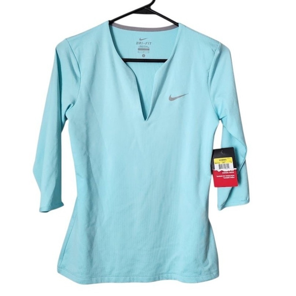 NIKE Dri-Fit Blue Split V-neck Athletic Top‎ Tenniscore Size S NWT